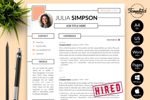 Download Creative Resume CV Template for Word &amp; Pages Julia Simpson - Cv template Collection